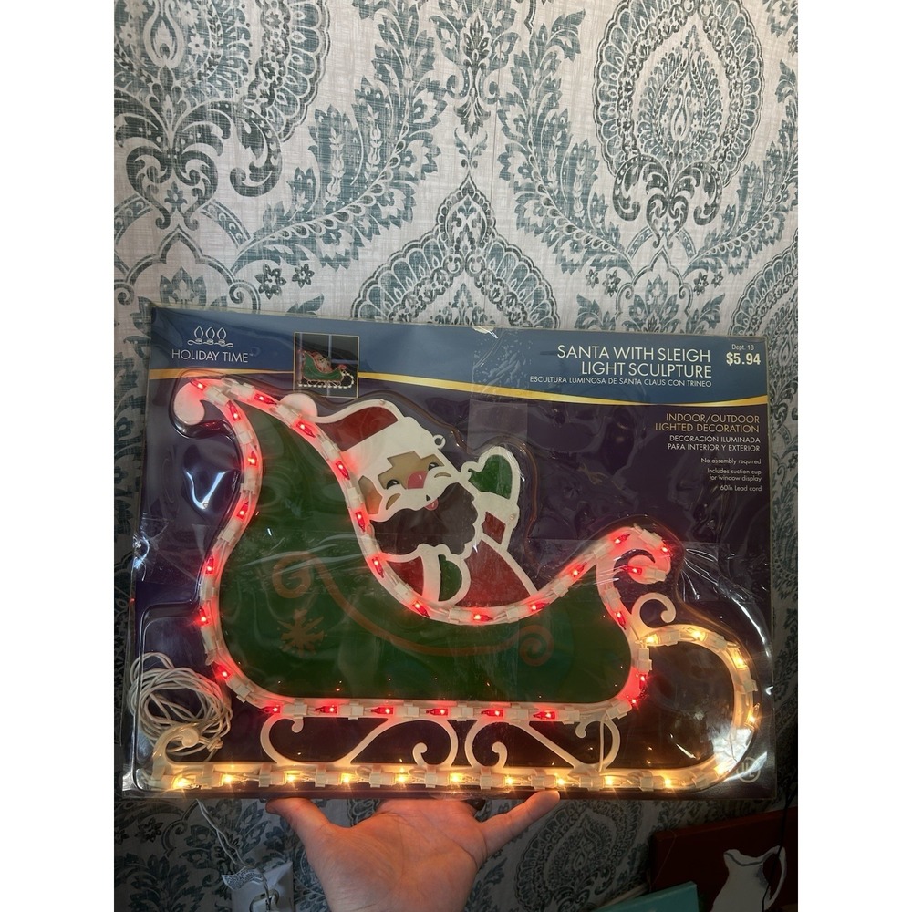 VTG Holiday Time‎ Santa with Sleigh Light Sculpture Indoor Outdoor Window Decor